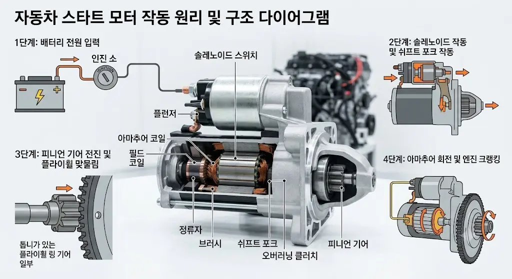 스타트 모터의 구조와 원리에대한 사진